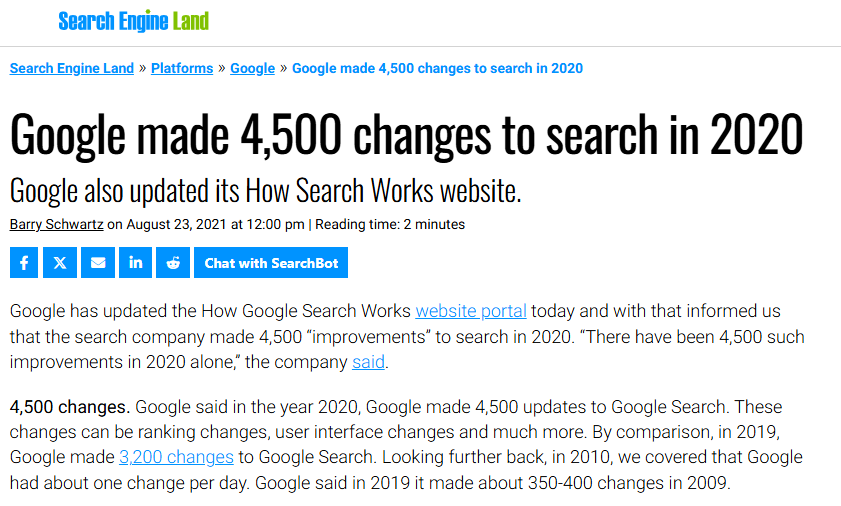 Google algorithms change report by searchengineland