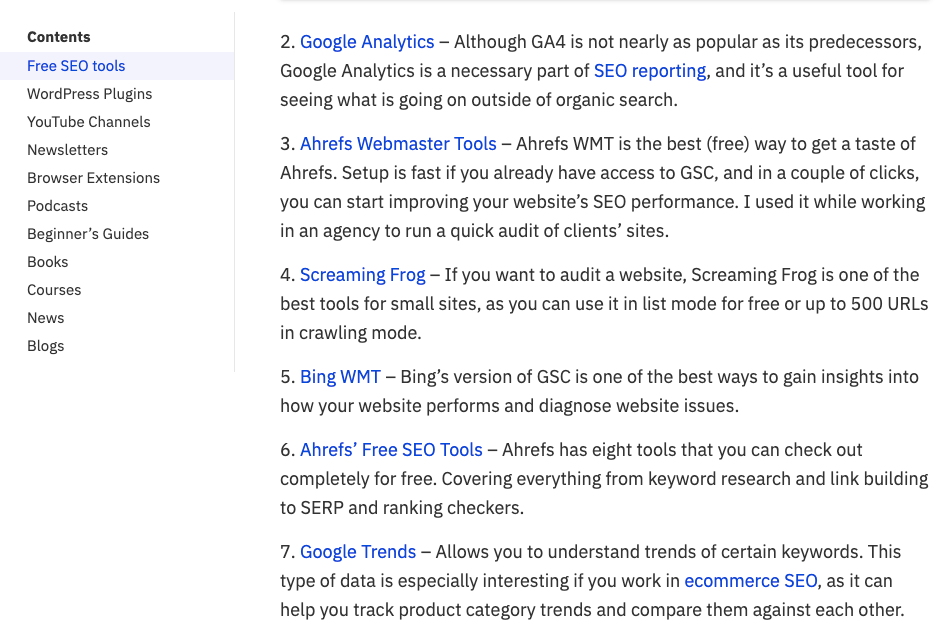 SEO tools resource pages